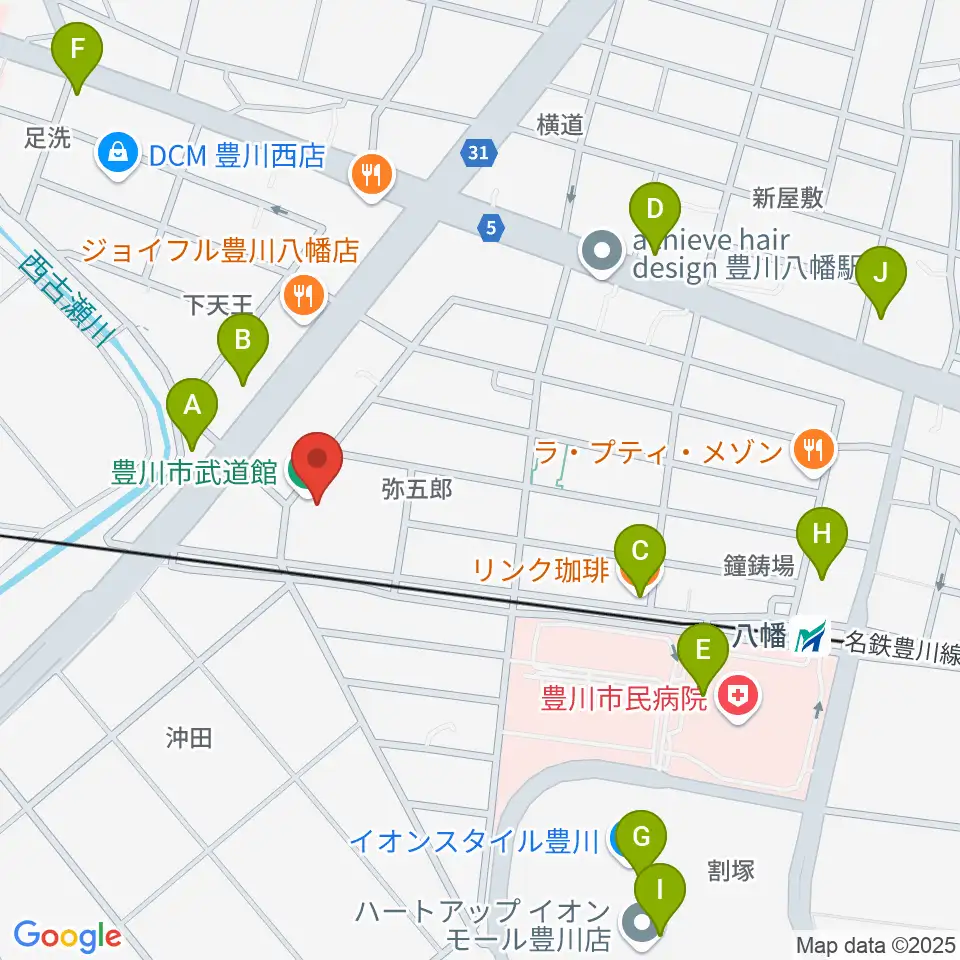 豊川市武道館周辺のカフェ一覧地図