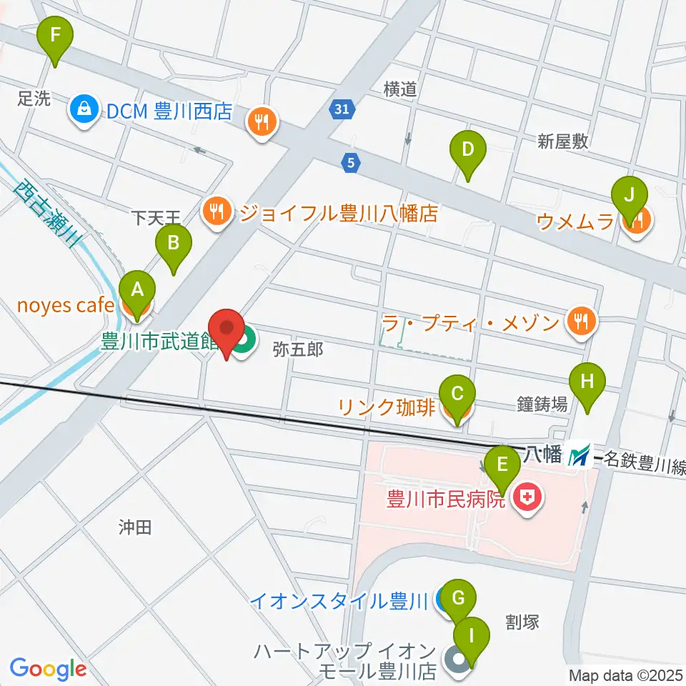 豊川市武道館周辺のカフェ一覧地図