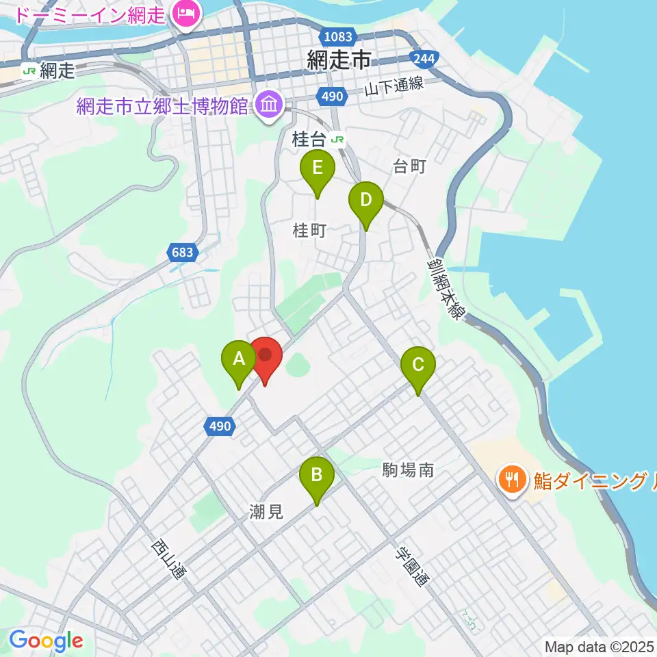 網走市総合体育館周辺のカフェ一覧地図
