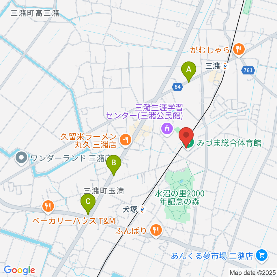 久留米市みづま総合体育館周辺のカフェ一覧地図