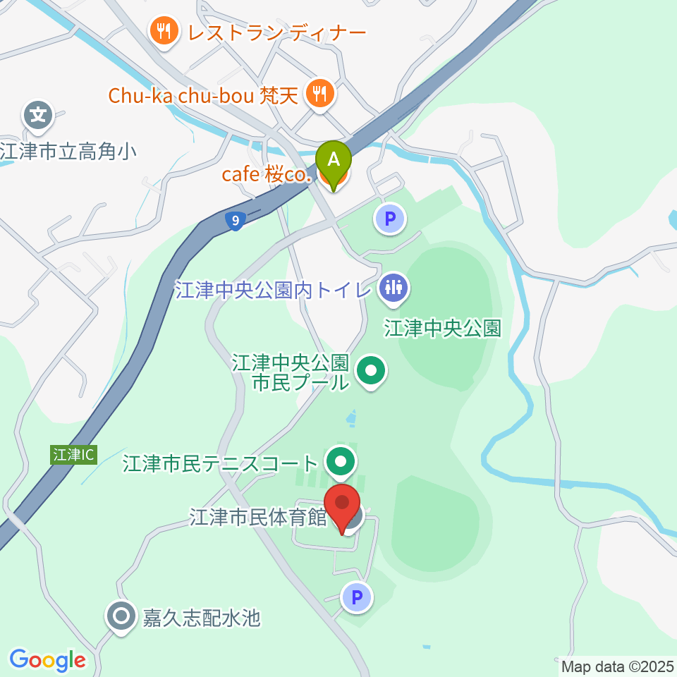 江津市民体育館周辺のカフェ一覧地図