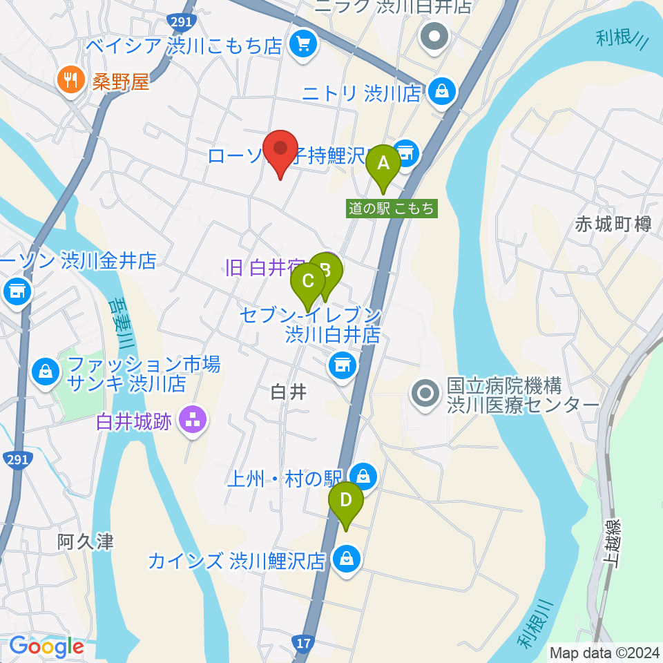 JESCOアリーナ渋川周辺のカフェ一覧地図