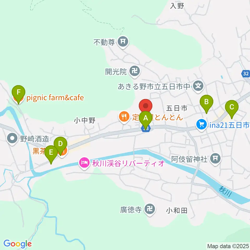 五日市郷土館周辺のカフェ一覧地図