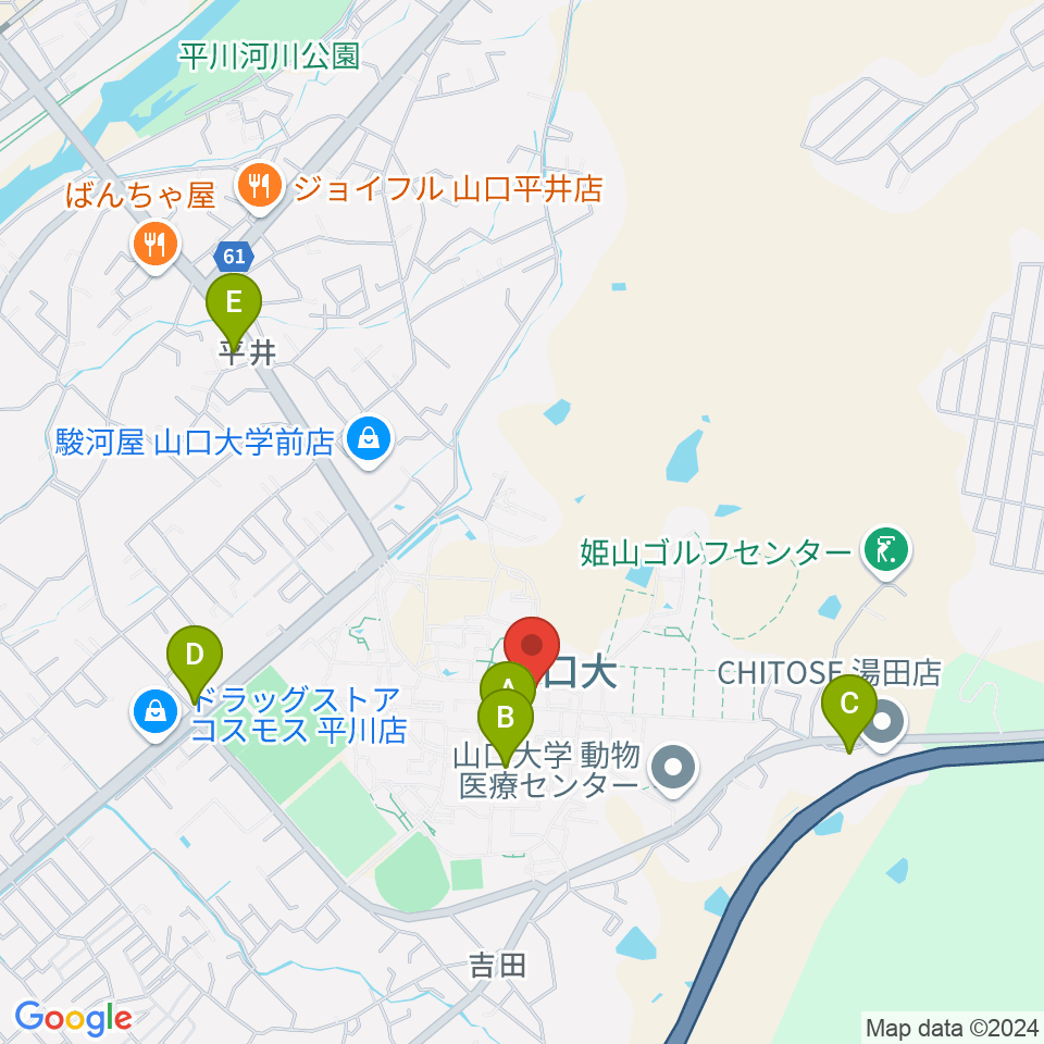 山口大学埋蔵文化財資料館周辺のカフェ一覧地図