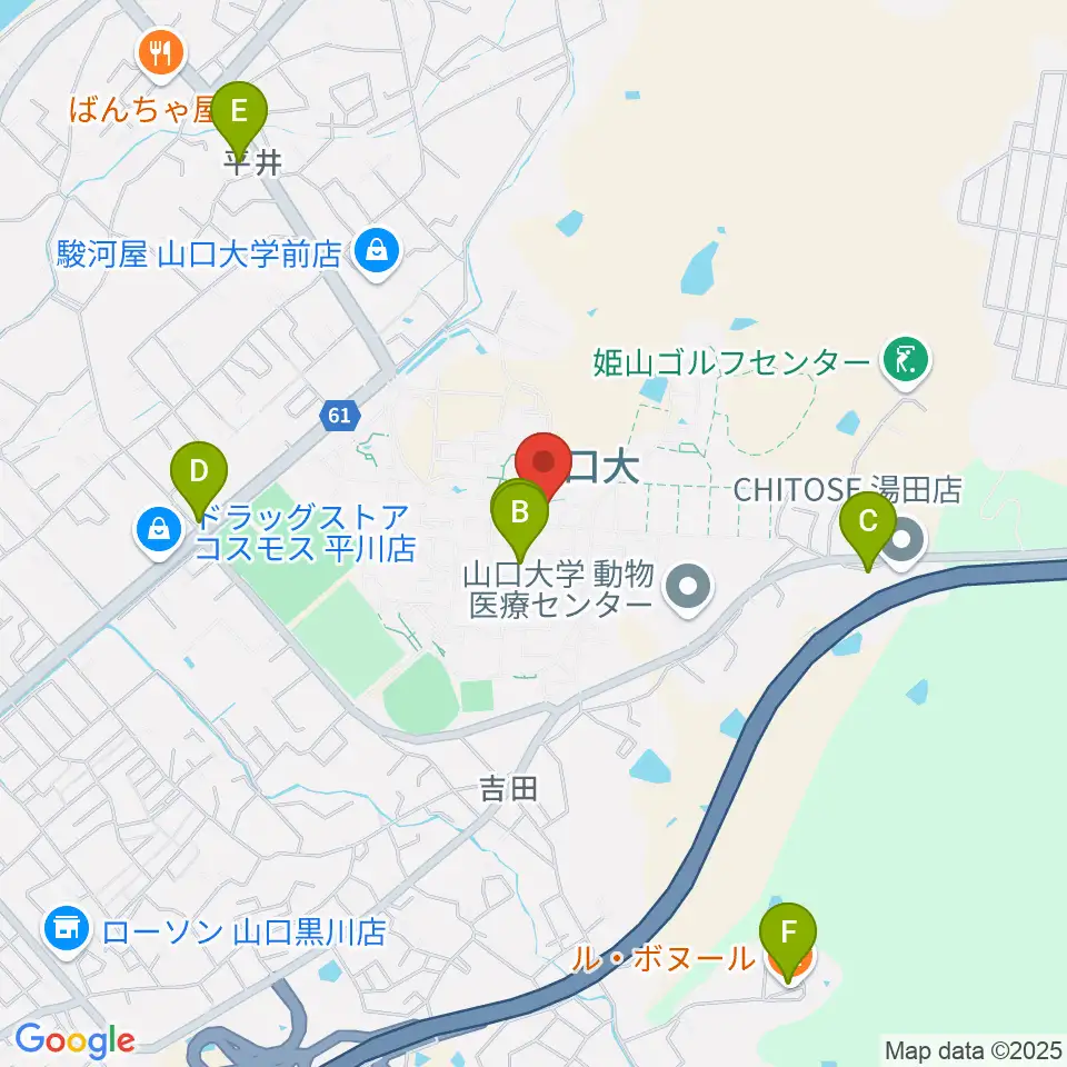 山口大学埋蔵文化財資料館周辺のカフェ一覧地図