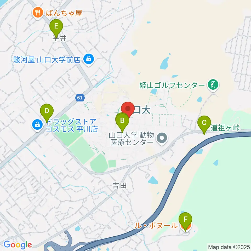 山口大学埋蔵文化財資料館周辺のカフェ一覧地図