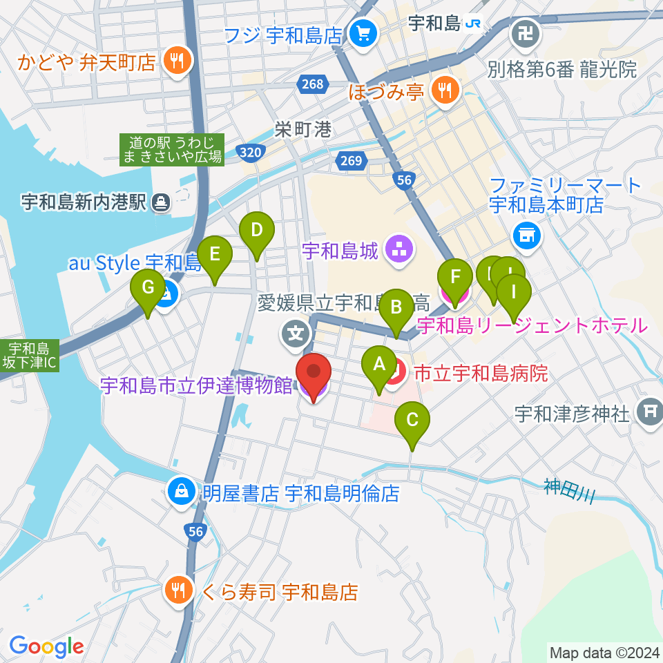 宇和島市立伊達博物館周辺のカフェ一覧地図