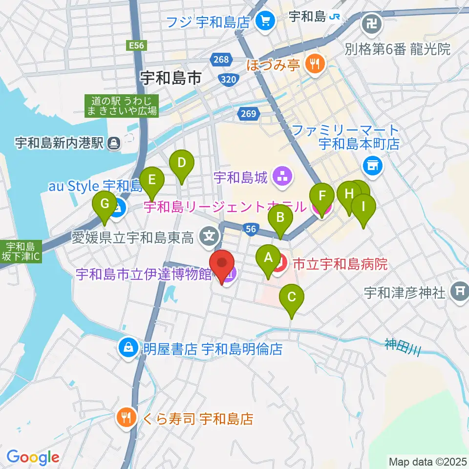 宇和島市立伊達博物館周辺のカフェ一覧地図