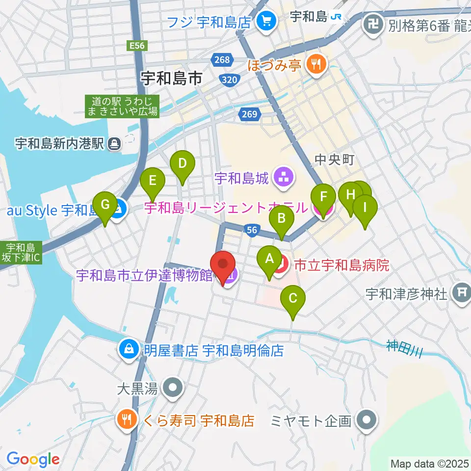 宇和島市立伊達博物館周辺のカフェ一覧地図