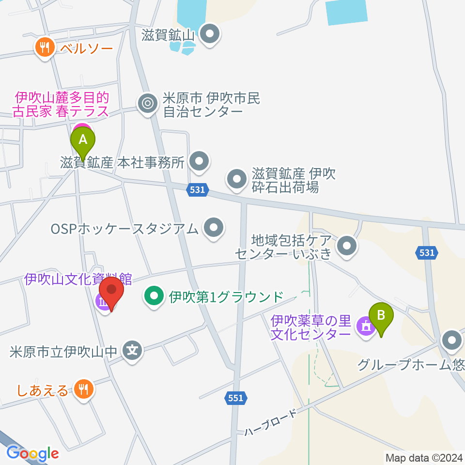 米原市伊吹山文化資料館周辺のカフェ一覧地図