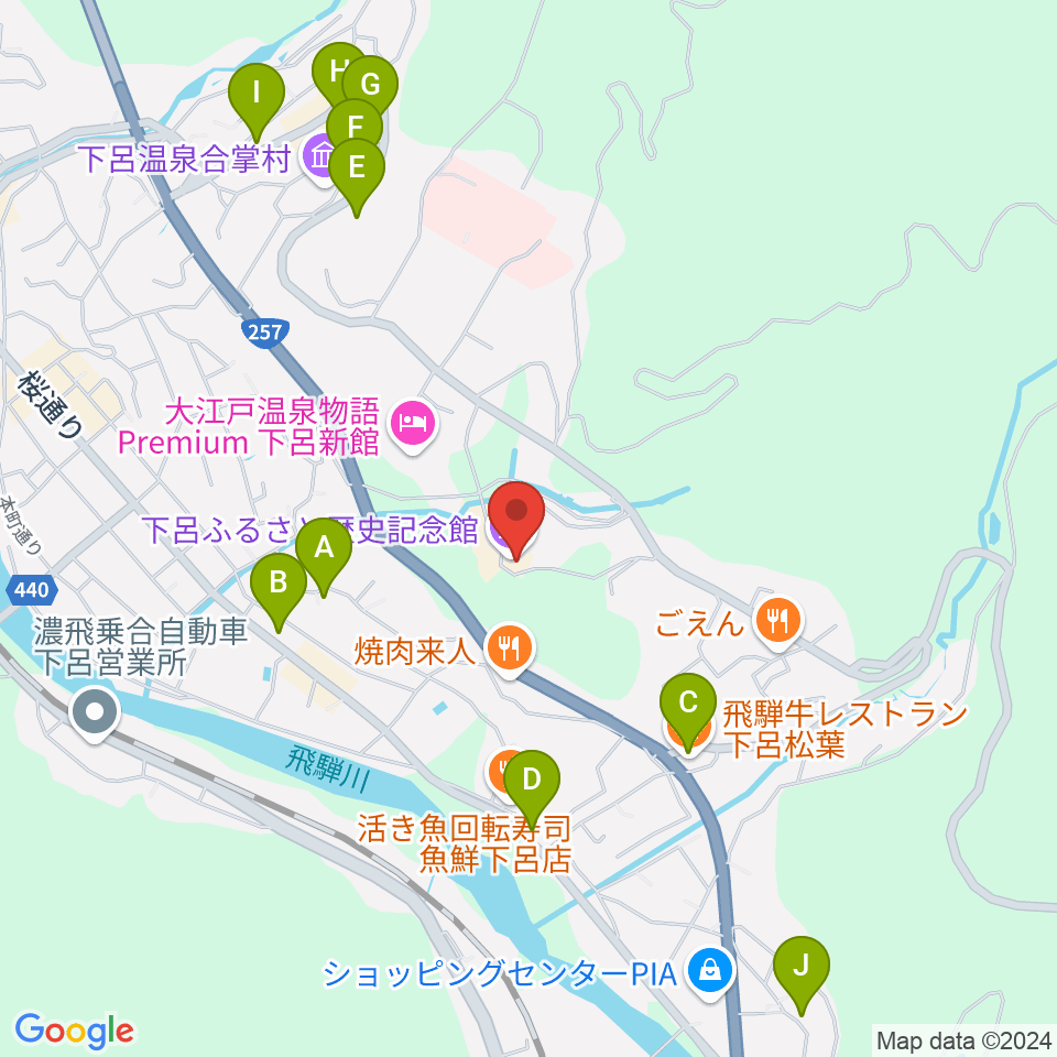 下呂ふるさと歴史記念館周辺のカフェ一覧地図