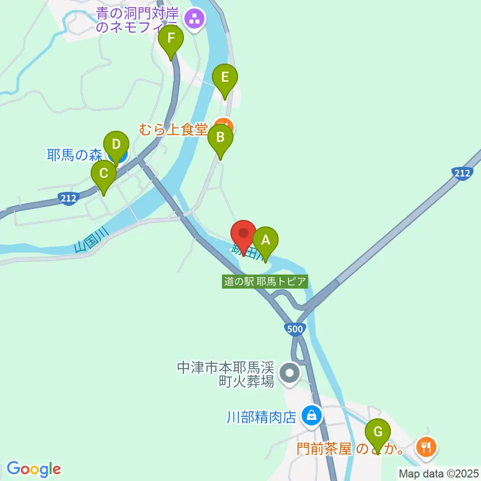 耶馬渓風物館周辺のカフェ一覧地図