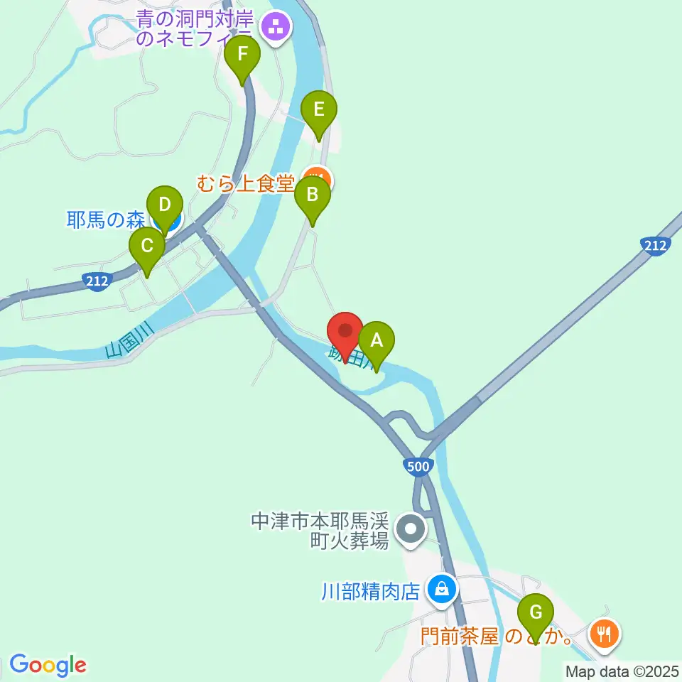 耶馬渓風物館周辺のカフェ一覧地図