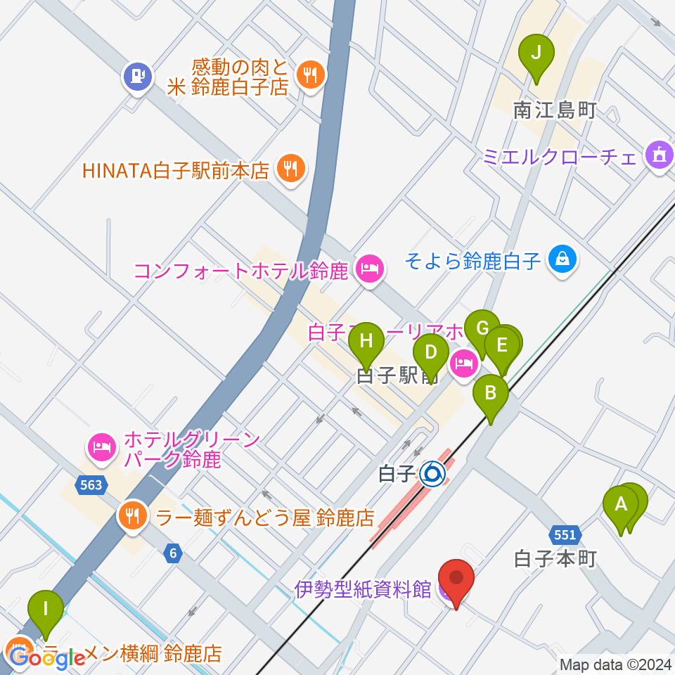 伊勢型紙資料館周辺のカフェ一覧地図