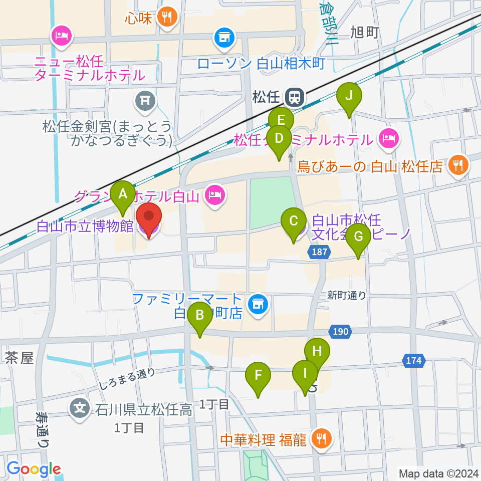 白山市立博物館周辺のカフェ一覧地図