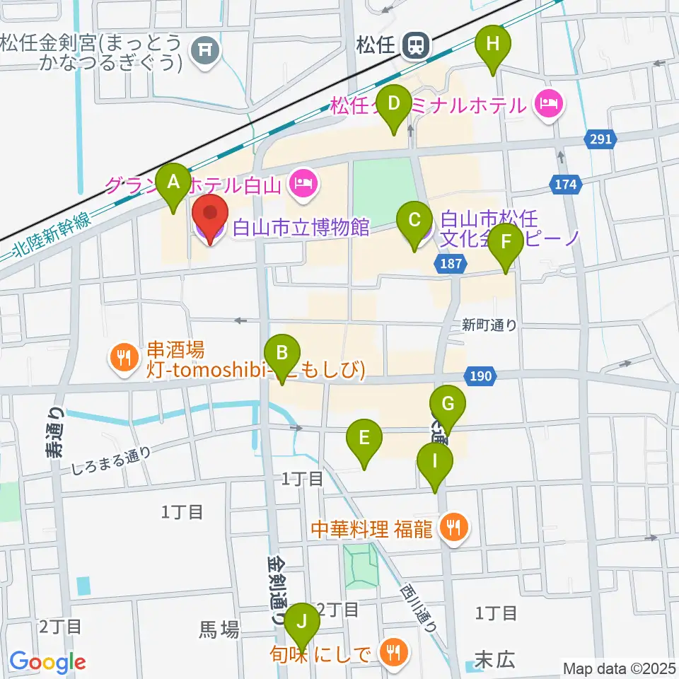 白山市立博物館周辺のカフェ一覧地図
