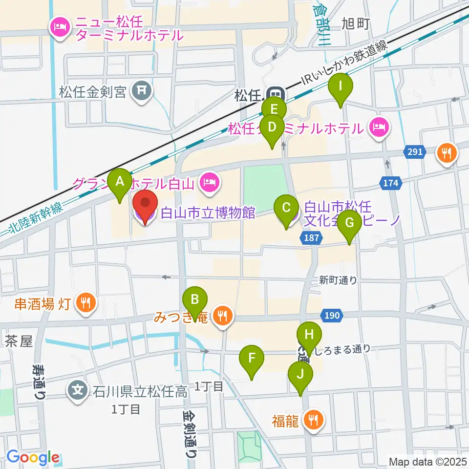 白山市立博物館周辺のカフェ一覧地図
