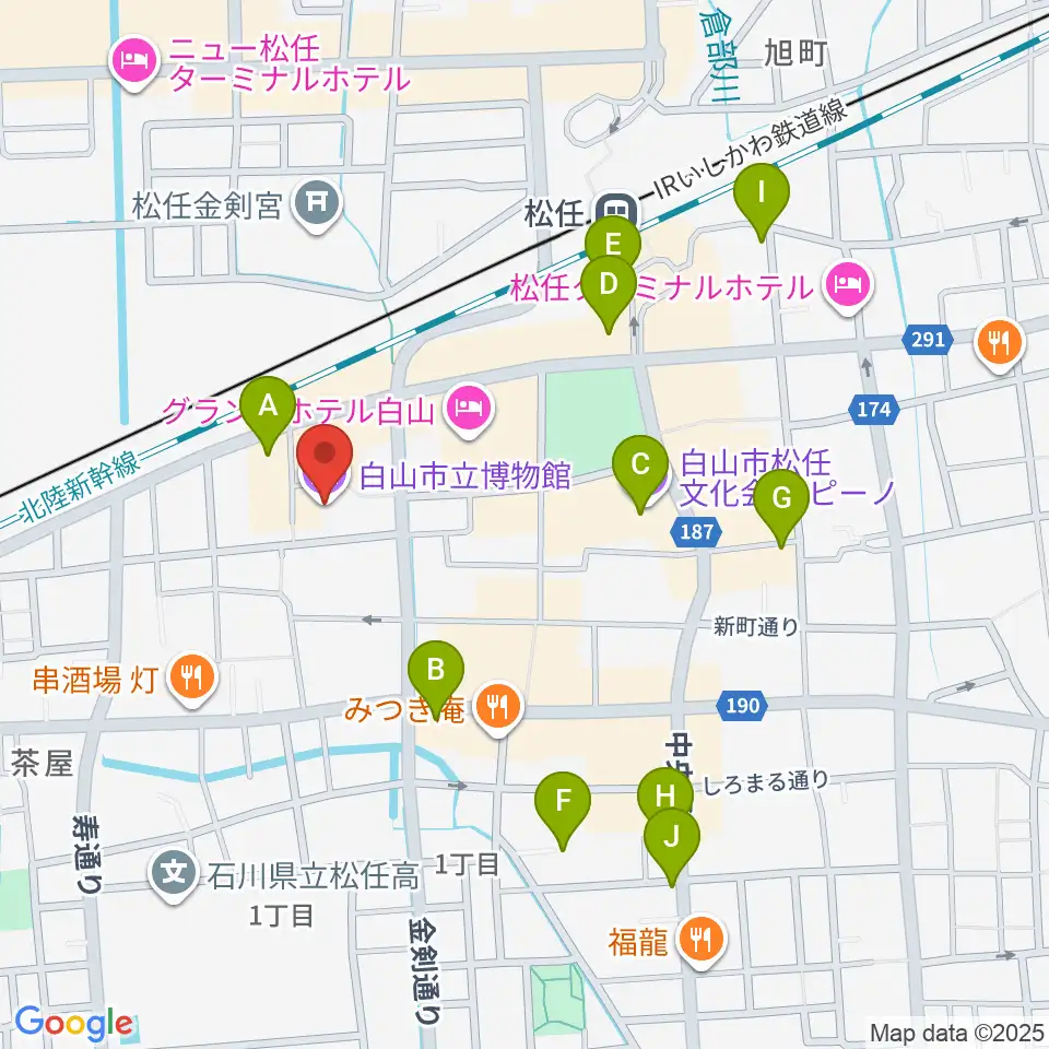 白山市立博物館周辺のカフェ一覧地図