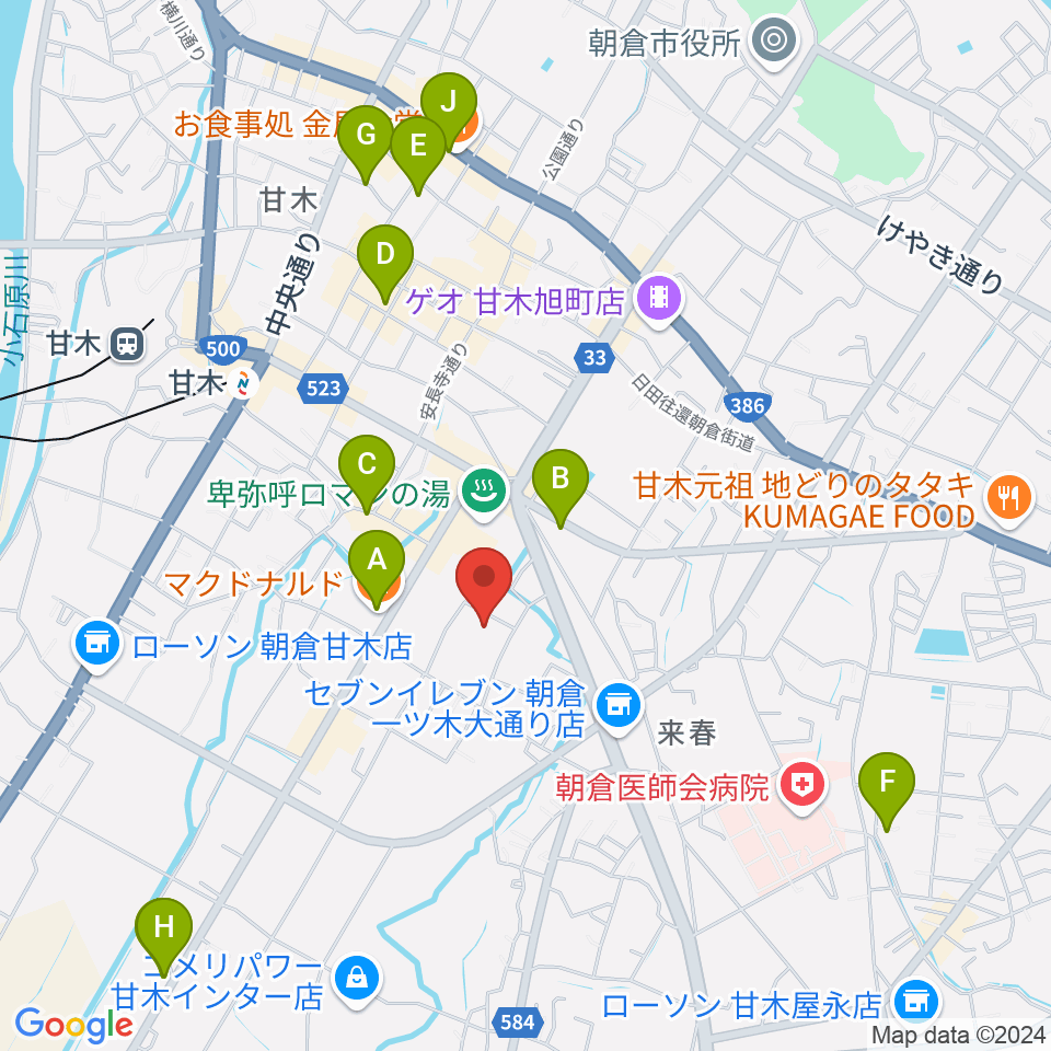 甘木歴史資料館周辺のカフェ一覧地図