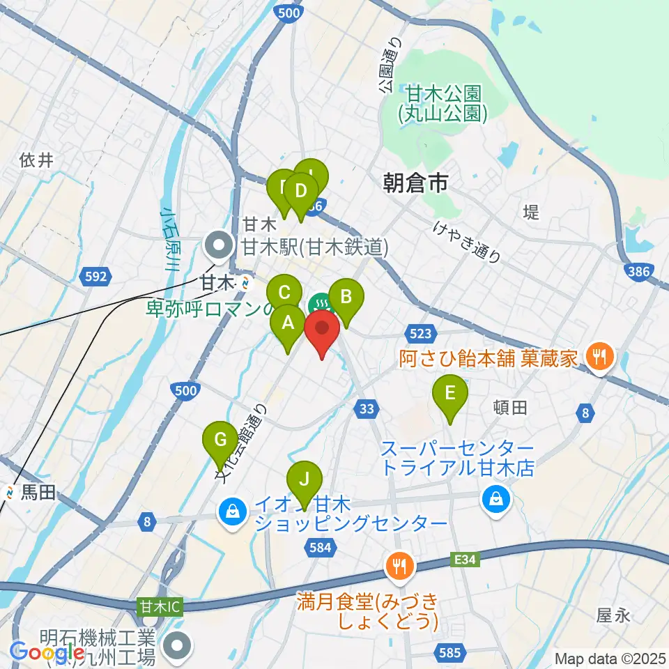 甘木歴史資料館周辺のカフェ一覧地図