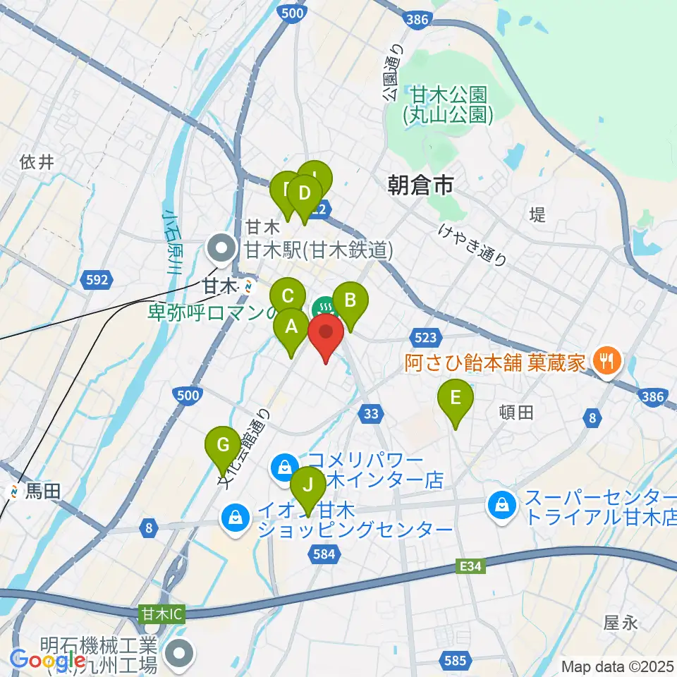 甘木歴史資料館周辺のカフェ一覧地図