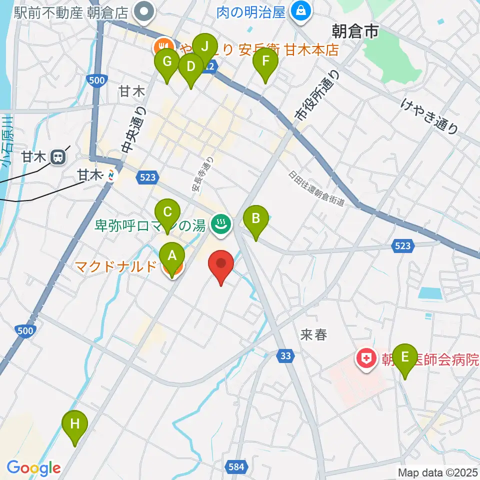 甘木歴史資料館周辺のカフェ一覧地図