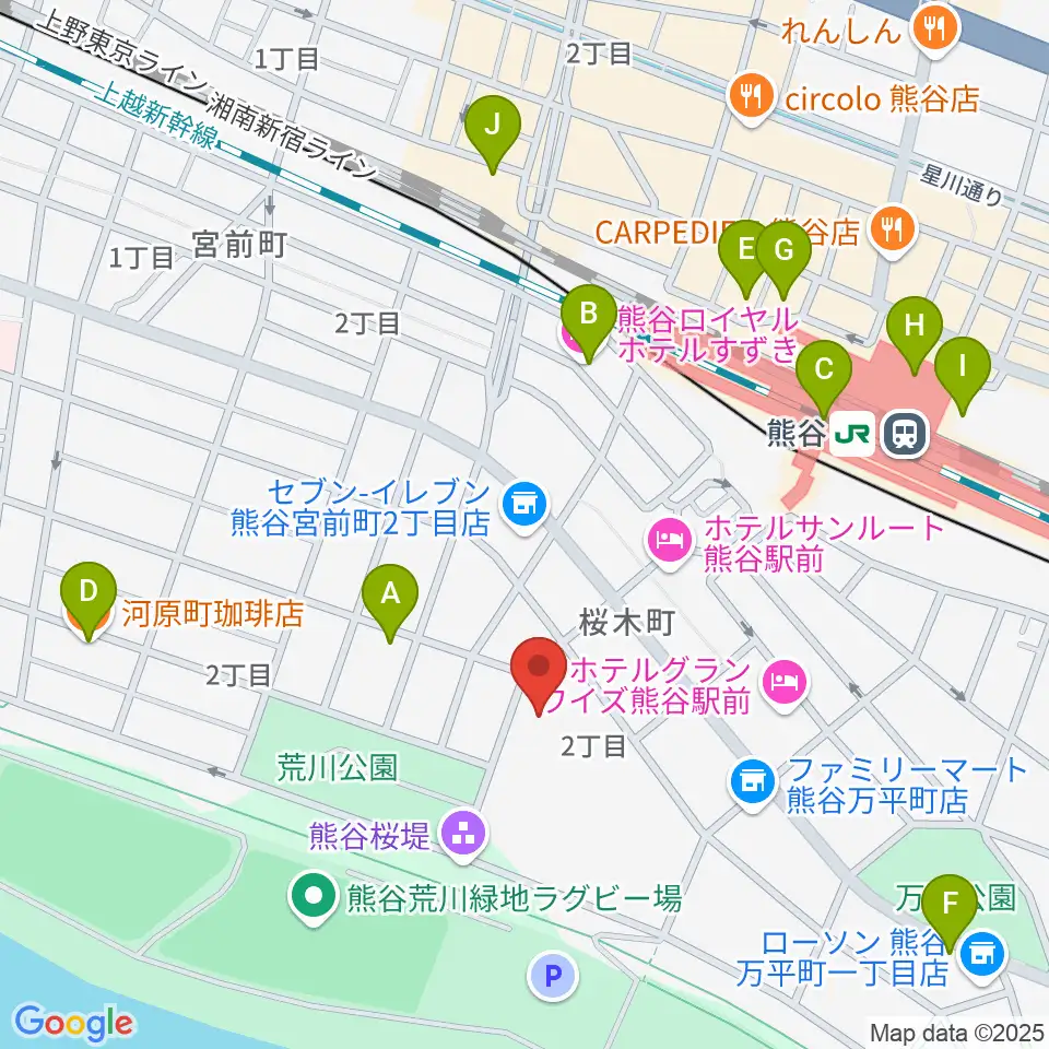 熊谷図書館 美術・郷土資料展示室周辺のカフェ一覧地図