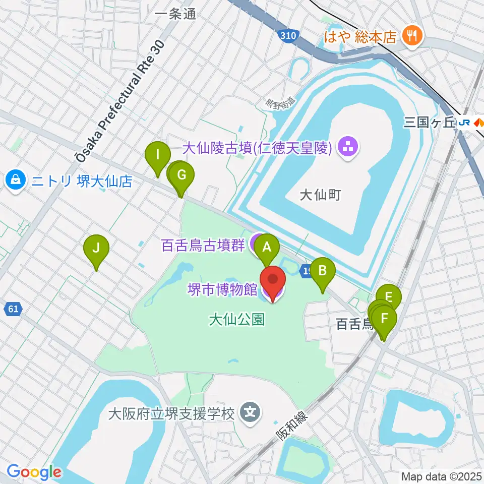 堺市博物館周辺のカフェ一覧地図