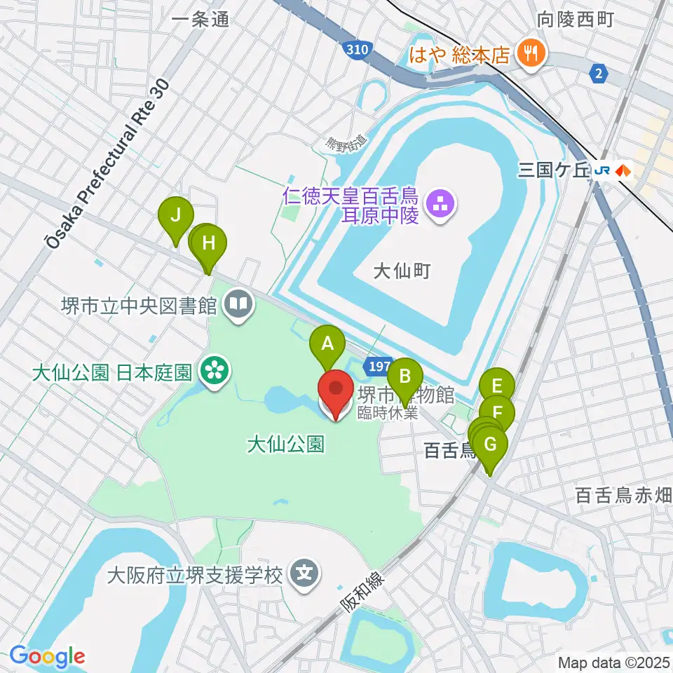 堺市博物館周辺のカフェ一覧地図