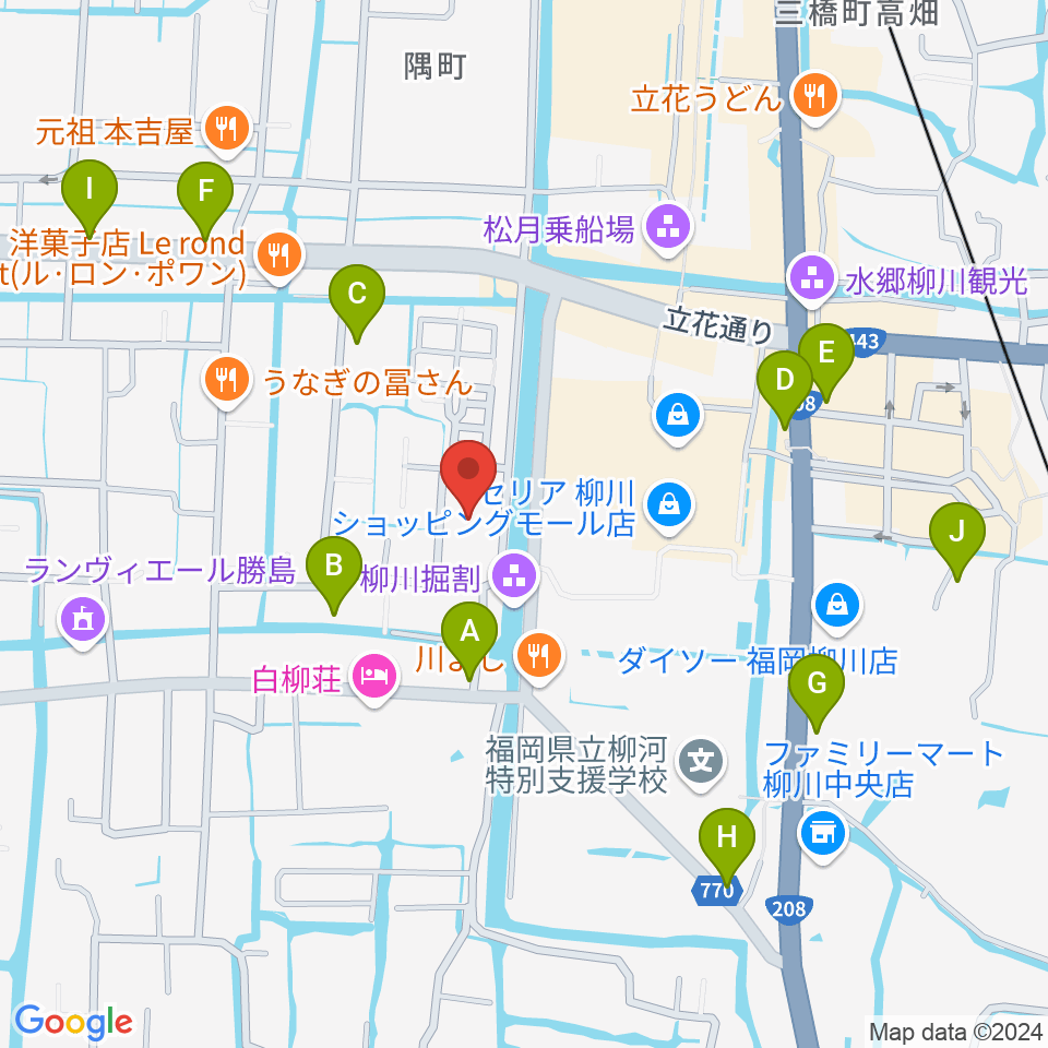 柳川古文書館周辺のカフェ一覧地図