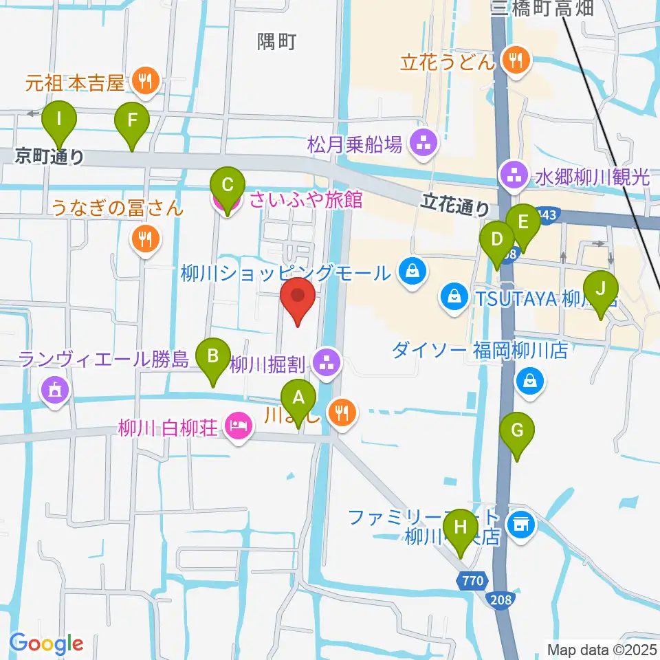 柳川古文書館周辺のカフェ一覧地図