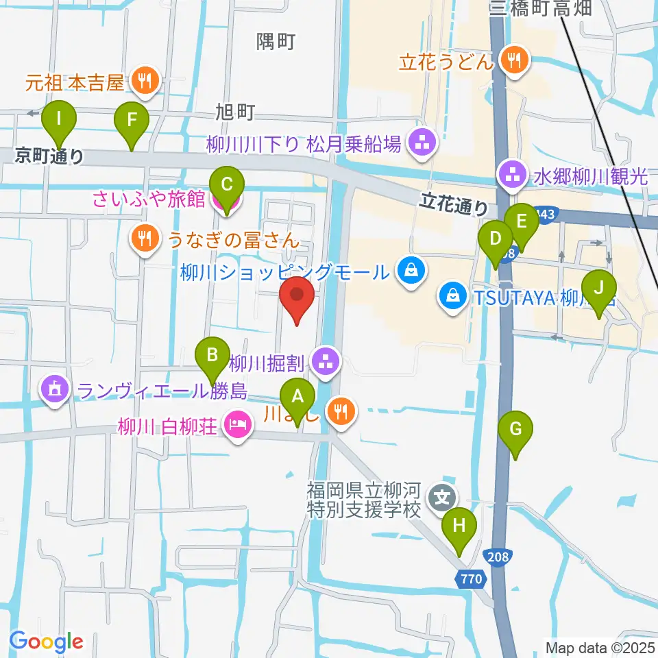 柳川古文書館周辺のカフェ一覧地図