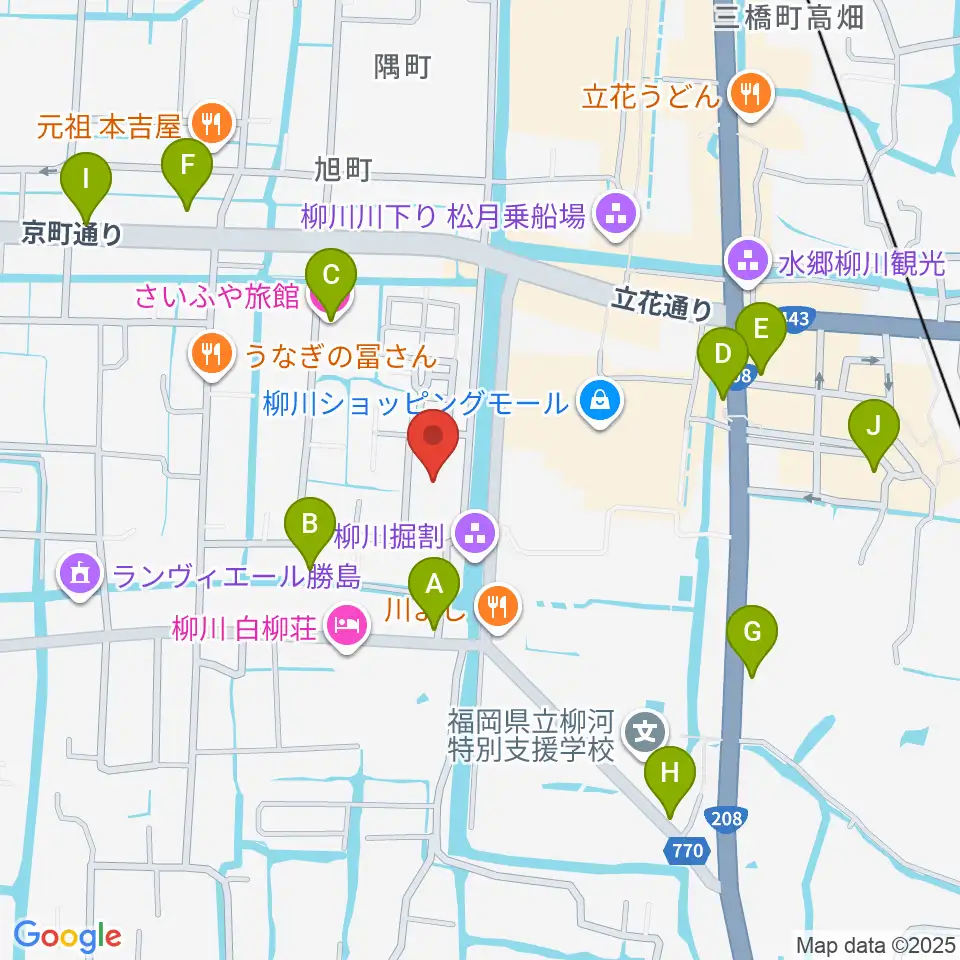 柳川古文書館周辺のカフェ一覧地図