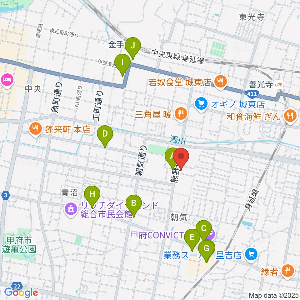 山梨平和ミュージアム 石橋湛山記念館周辺のカフェ一覧地図