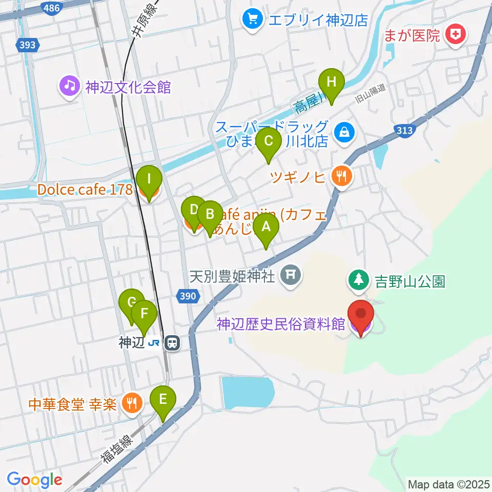福山市神辺歴史民俗資料館周辺のカフェ一覧地図