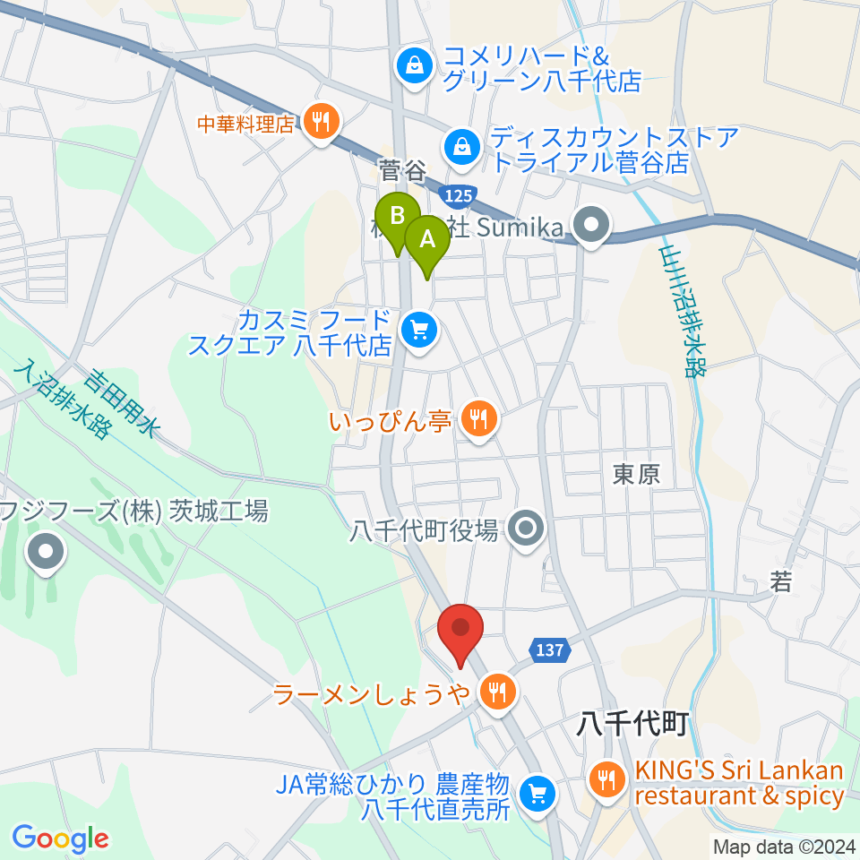 八千代町歴史民俗資料館周辺のカフェ一覧地図