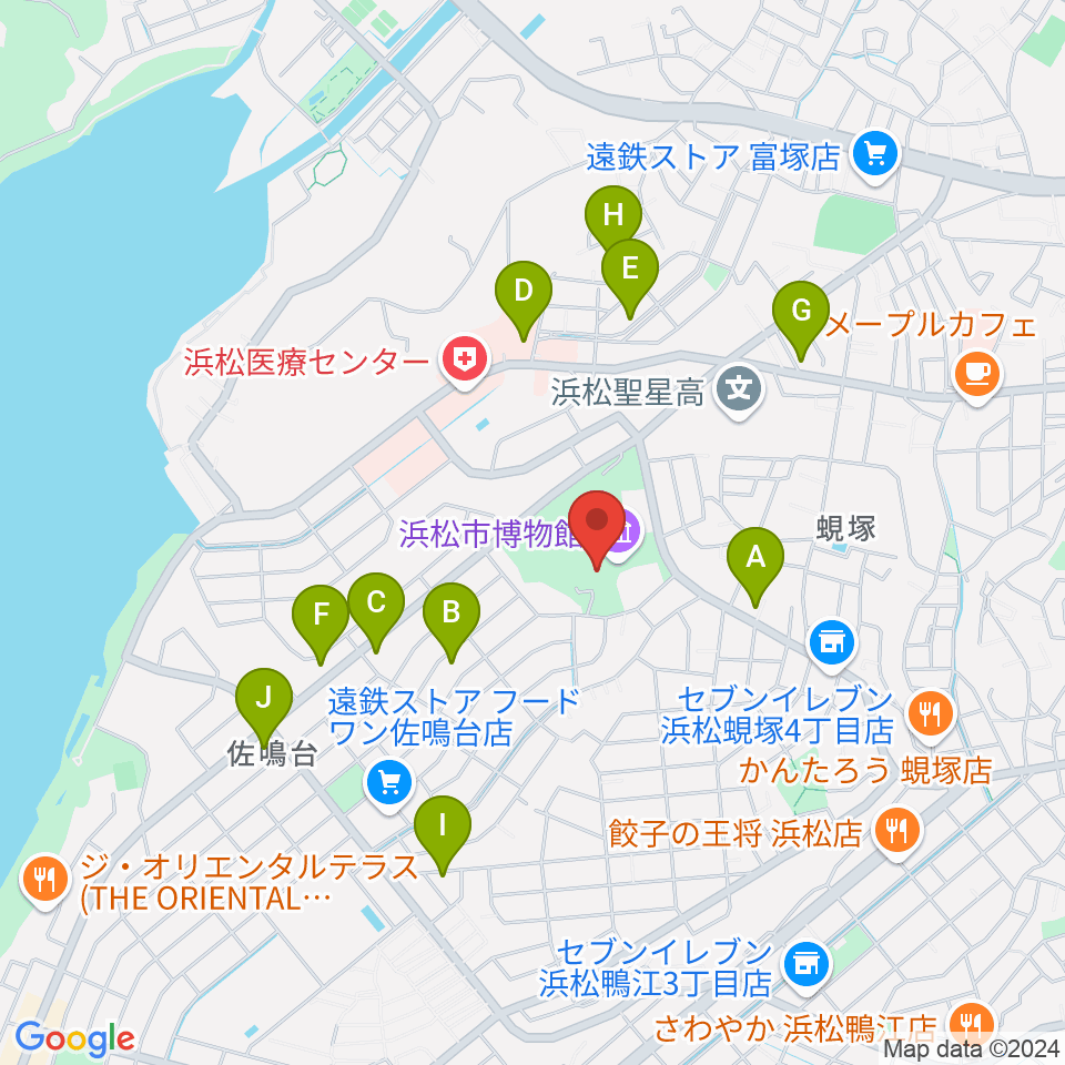 浜松市博物館周辺のカフェ一覧地図