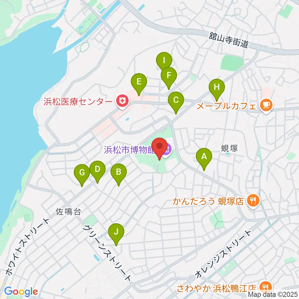 浜松市博物館周辺のカフェ一覧地図