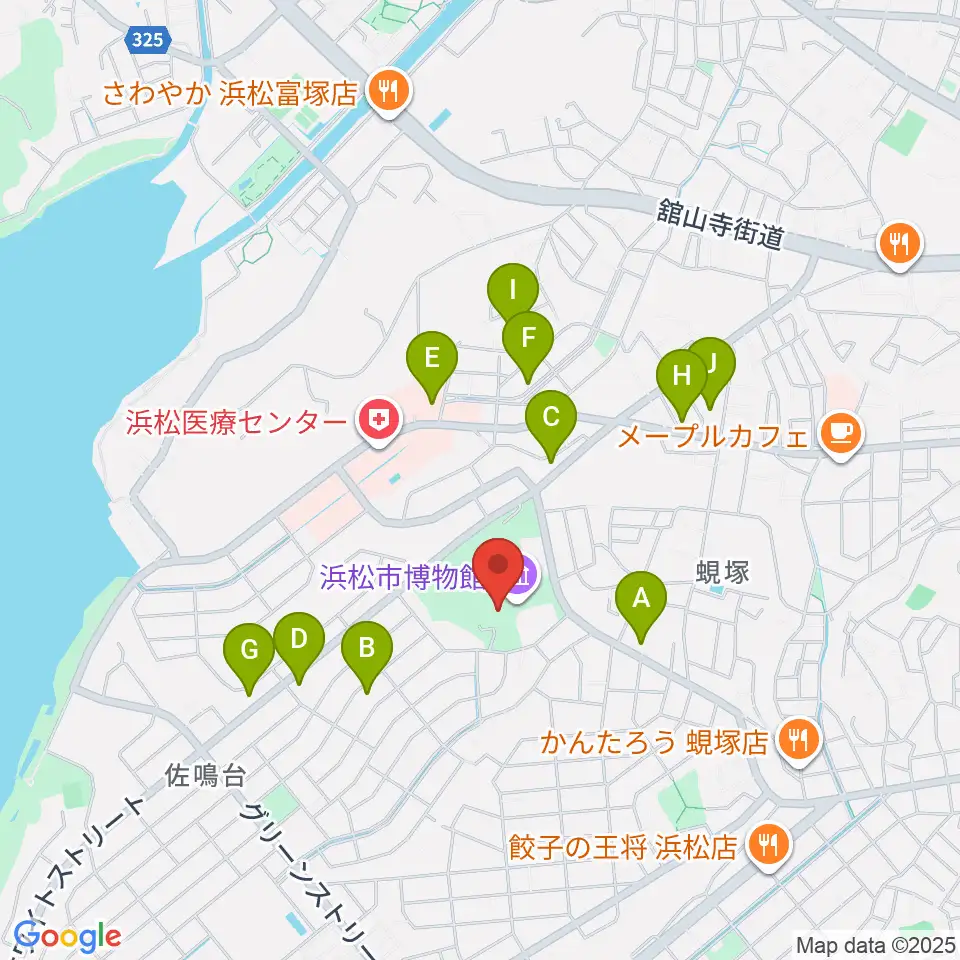 浜松市博物館周辺のカフェ一覧地図