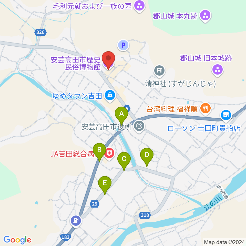 安芸高田市歴史民俗博物館周辺のカフェ一覧地図