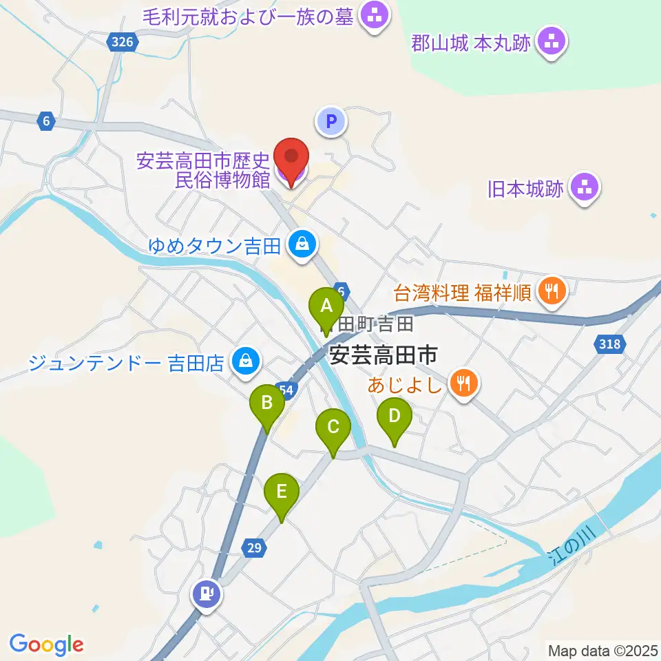 安芸高田市歴史民俗博物館周辺のカフェ一覧地図