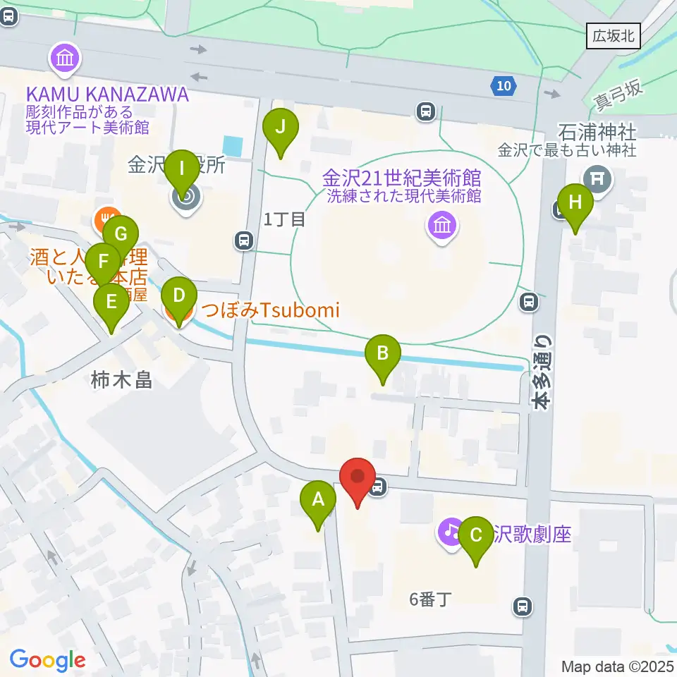 金沢ふるさと偉人館周辺のカフェ一覧地図