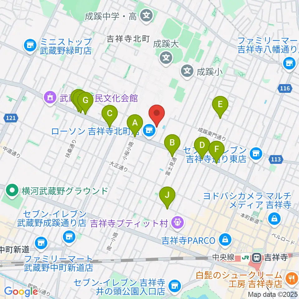 成蹊学園史料館周辺のカフェ一覧地図