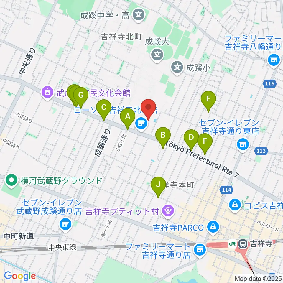 成蹊学園史料館周辺のカフェ一覧地図