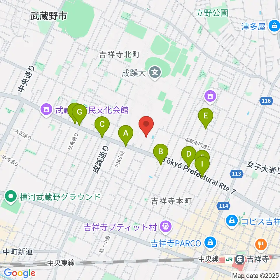 成蹊学園史料館周辺のカフェ一覧地図