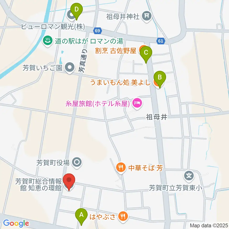 芳賀町総合情報館 知恵の環館周辺のカフェ一覧地図