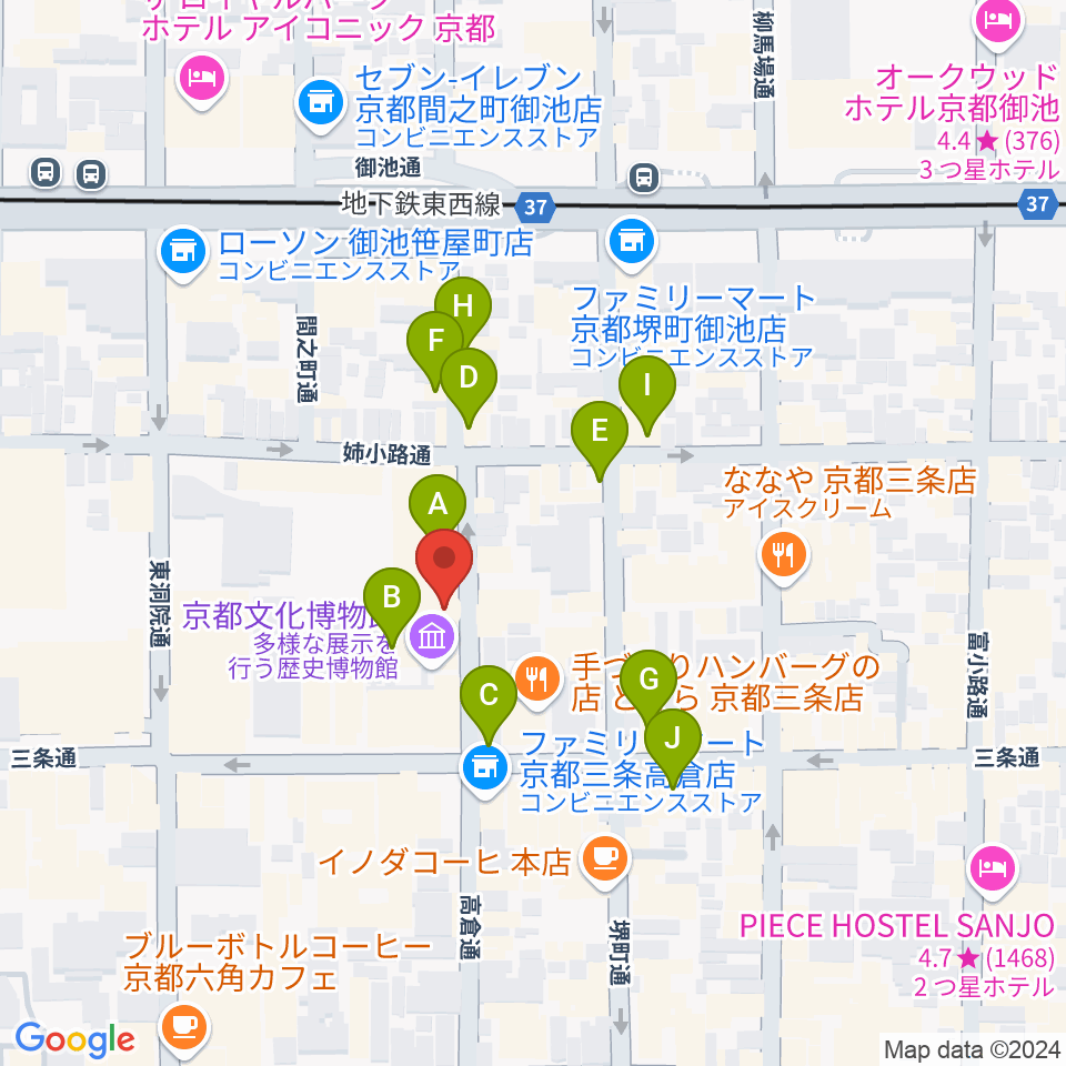 京都府京都文化博物館周辺のカフェ一覧地図