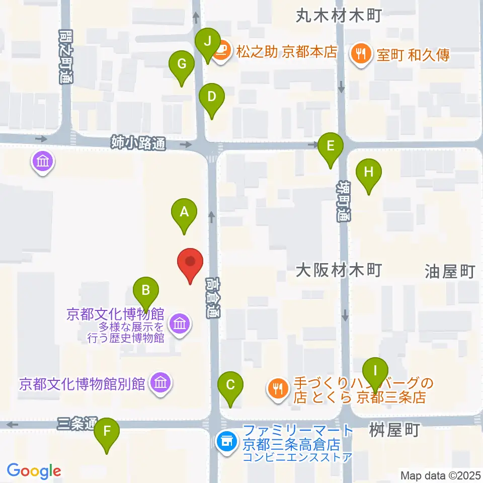 京都府京都文化博物館周辺のカフェ一覧地図