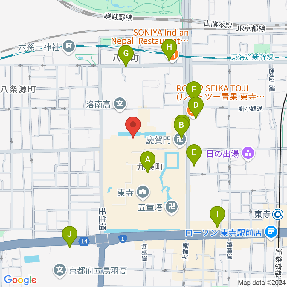 東寺宝物館周辺のカフェ一覧地図