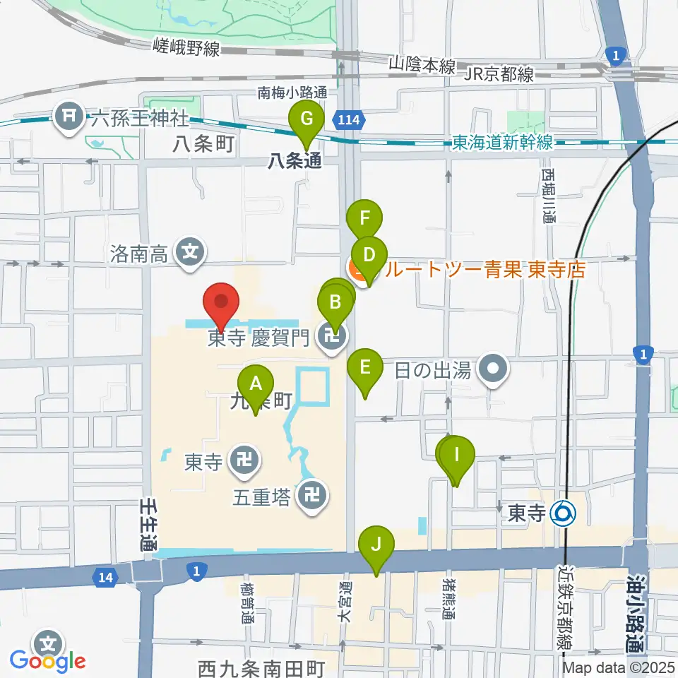 東寺宝物館周辺のカフェ一覧地図